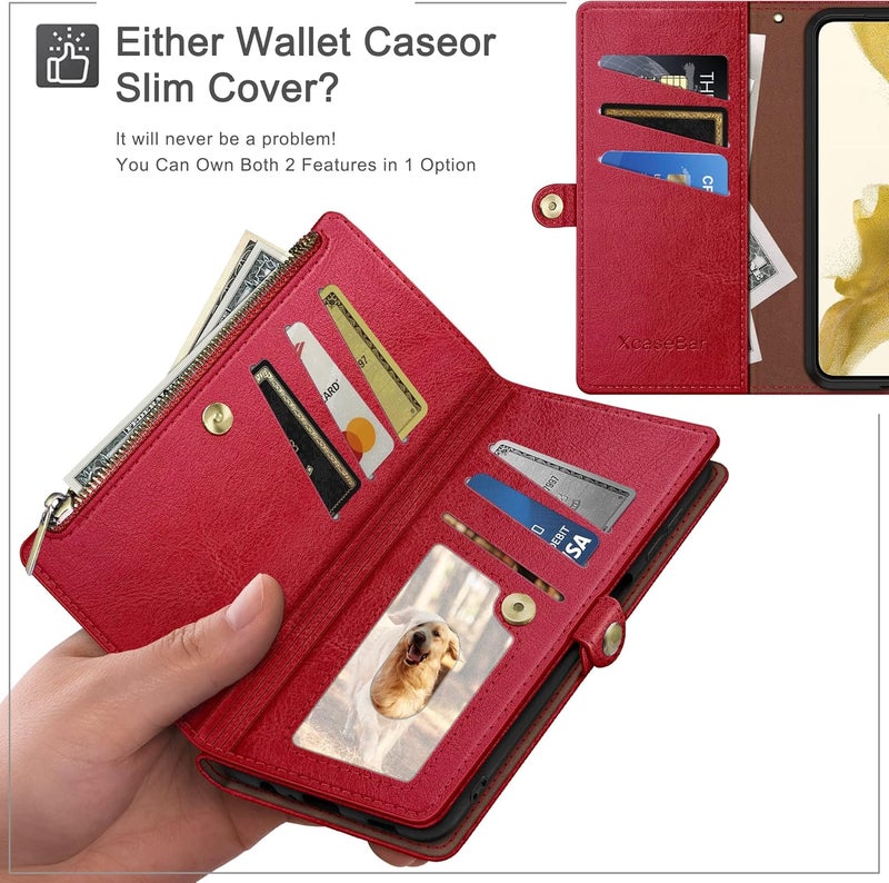 XcaseBar compatible with iPhone 17 Pro Max 6.9" Wallet case with Zipper Credit Card Holder【RFID Blocking】,Flip Folio Book PU Leather Phone case Shockproof Cover Women Men for Apple 17 Pro Max case Red - Image 3